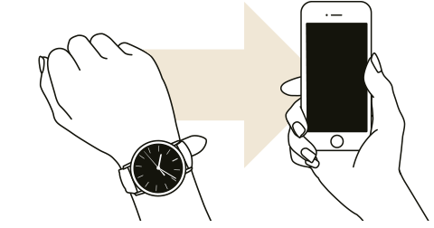 ショールーミングの図。スマートフォン、腕時計試着イメージ画像